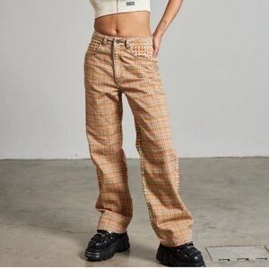 NWT The Ragged Priest Oblivion Rainbow Multicolor Plaid Straight Dad Jeans Sz 34